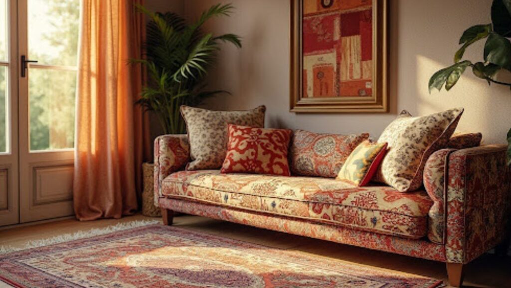 Sunlit room with custom textiles